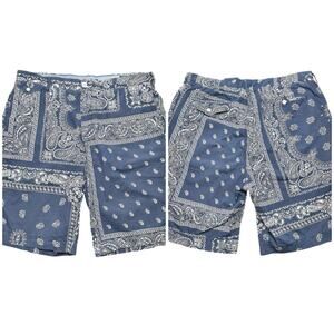 Polo Ralph Lauren | Men | Blue Bandana Print Cotton Flat Front Shorts | 38 Tall